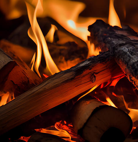 Lagerfeuer mit glühenden Holzscheiten