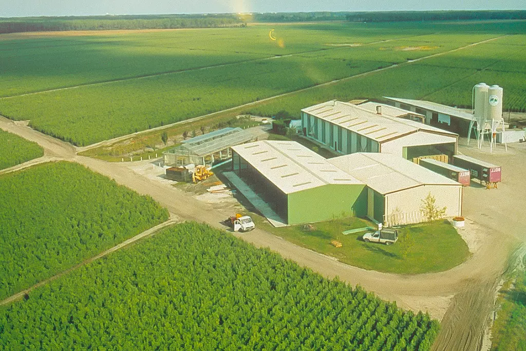 Schwabe-eigene Plantage in Bordeaux aus der Vogelperspektive